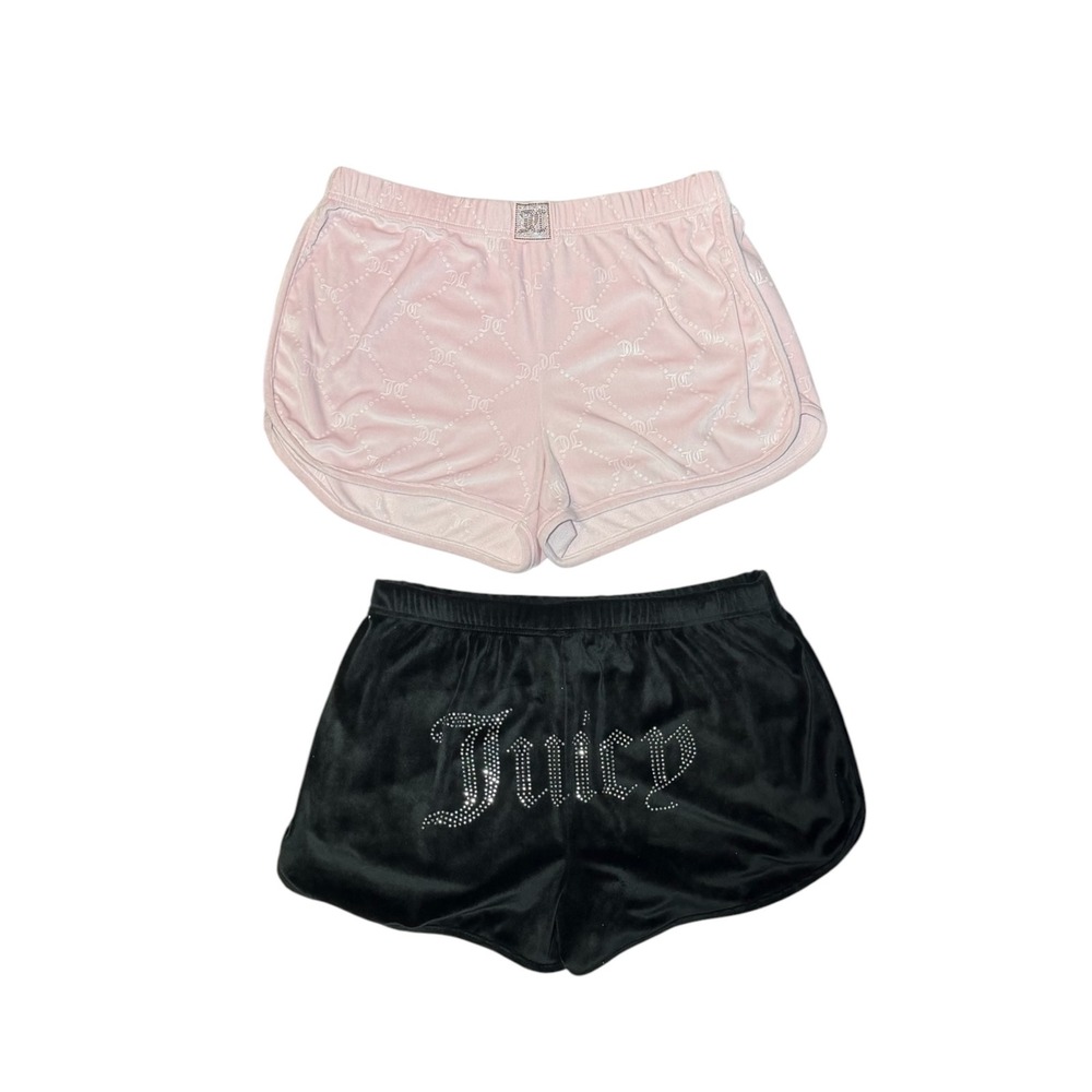 Juicy Couture Womens Velour Sleep Shorts Bundle Pink Monogram Black Rhinestone L